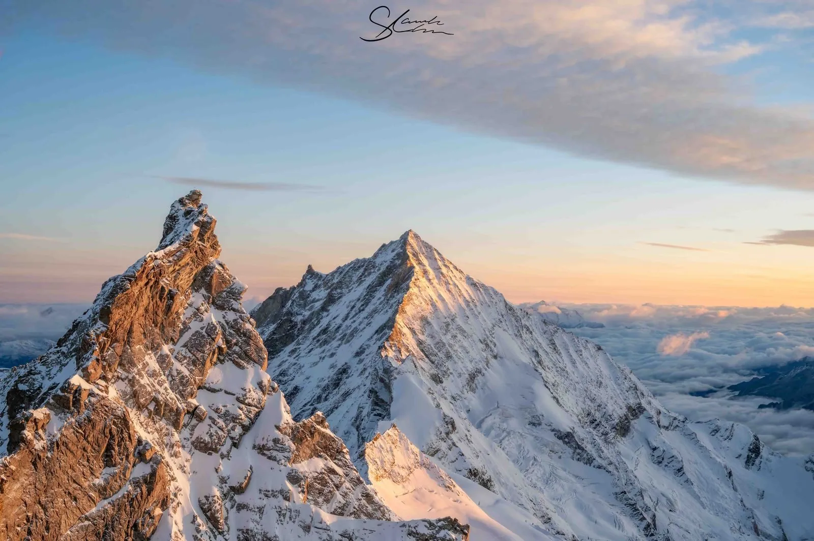 Morgenlicht auf einem langen Gipfelgrat – Zinalrothorn, Weisshorn